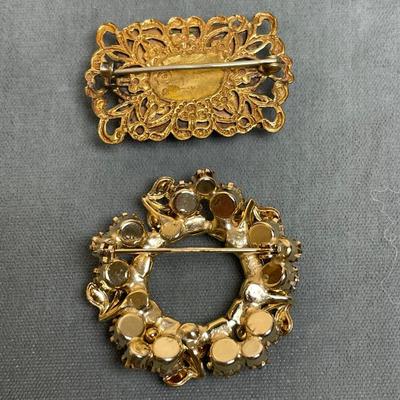 2 Vintage Glass and Rhinestone Pins