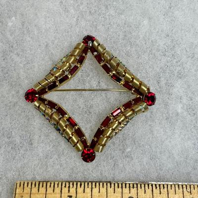 Vintage Red Rhinestone Brooch