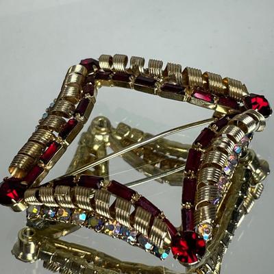 Vintage Red Rhinestone Brooch