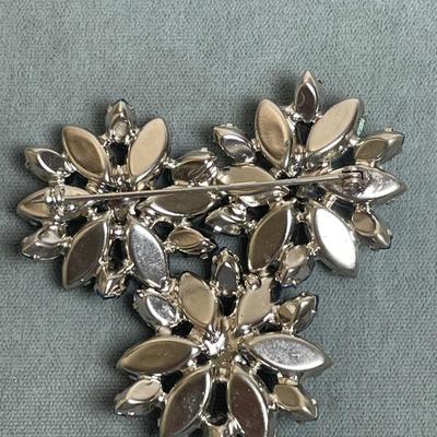 Large Vintage Blue Rhinestone Brooch