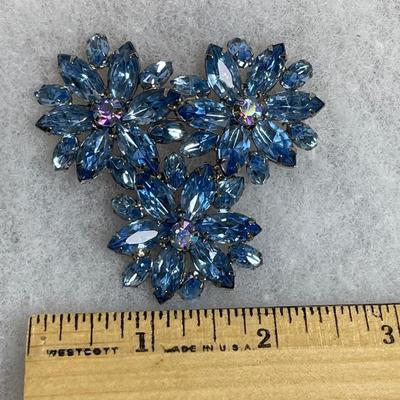 Large Vintage Blue Rhinestone Brooch