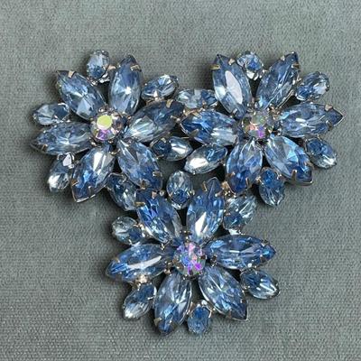 Large Vintage Blue Rhinestone Brooch