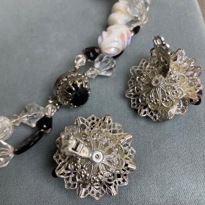 Vintage Beaded Necklace and Earrings Set