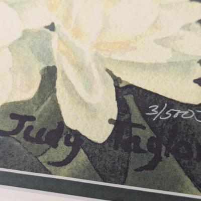 Sale Photo Thumbnail #855: Signed & Numbered Judy Taylor Local Artist Floral Print 20 1/4" x 16 1/4"