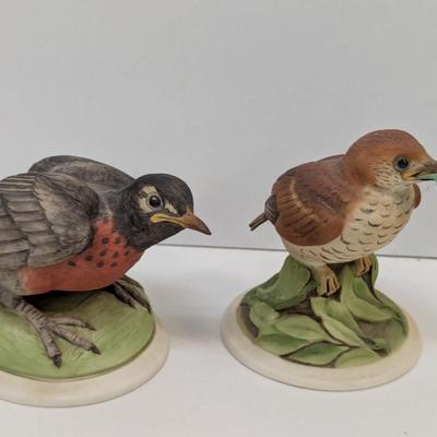 Vintage Boehm Baby Robin & Baby Wood Thrush Porcelain Figurines #437 & #444