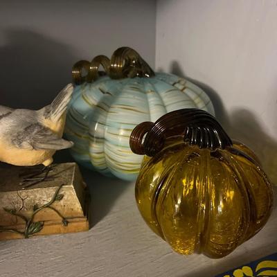 2 glass pumpkins & misc