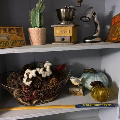 2 glass pumpkins & misc