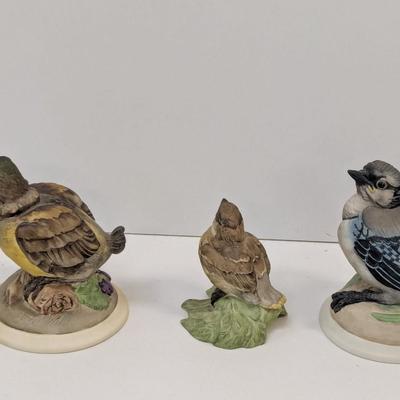 Vintage Boehm Baby Blue Jay Baby Goldfinch & Baby Cedar Waxing Porcelain Figurines #432 & 448 & 436