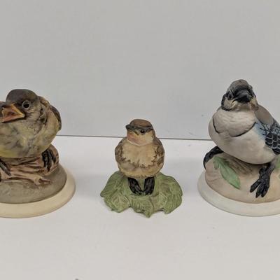 Vintage Boehm Baby Blue Jay Baby Goldfinch & Baby Cedar Waxing Porcelain Figurines #432 & 448 & 436