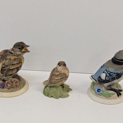 Vintage Boehm Baby Blue Jay Baby Goldfinch & Baby Cedar Waxing Porcelain Figurines #432 & 448 & 436