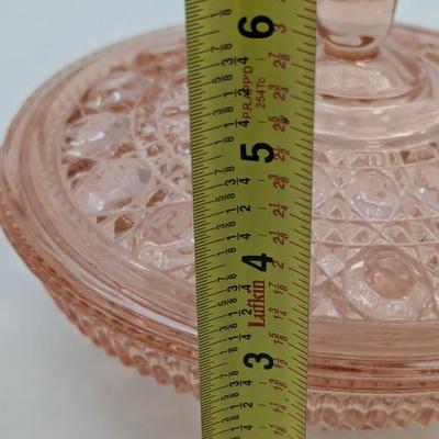 MCM Indiana Peach Ballad Glass Windsor Button & Cane Lidded Candy Dish
