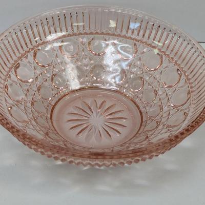 MCM Indiana Peach Ballad Glass Windsor Button & Cane Lidded Candy Dish
