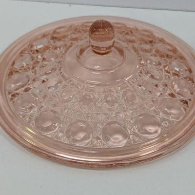 MCM Indiana Peach Ballad Glass Windsor Button & Cane Lidded Candy Dish