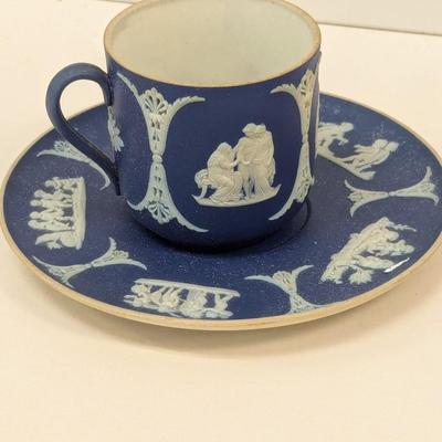 Antique Dark Blue Wedgwood Jasperware Tea Pot Cup & Saucer