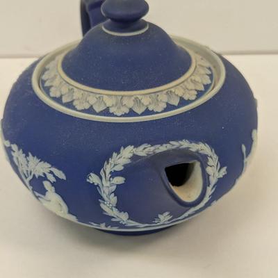 Antique Dark Blue Wedgwood Jasperware Tea Pot Cup & Saucer