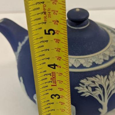 Antique Dark Blue Wedgwood Jasperware Tea Pot Cup & Saucer
