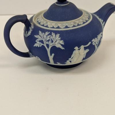 Sale Photo Thumbnail #1573: Antique Dark Blue Wedgwood Jasperware Tea Pot Cup & Saucer