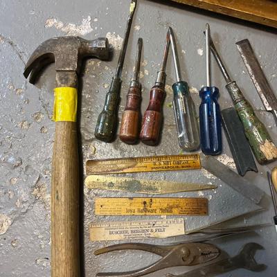 Misc old tools and wood box