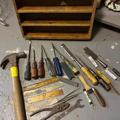 Misc old tools and wood box