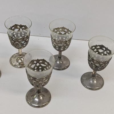 Vintage Silver Tone Filigree Cordial Liqueur Glassware