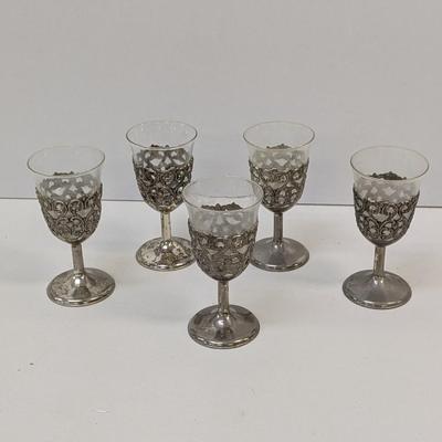 Sale Photo Thumbnail #569: Vintage Silver Tone Filigree Cordial Liqueur Glassware