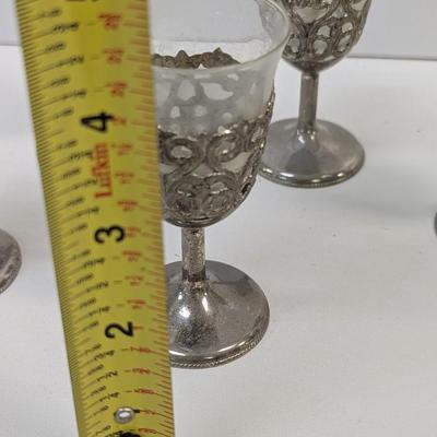 Vintage Silver Tone Filigree Cordial Liqueur Glassware