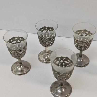 Vintage Silver Tone Filigree Cordial Liqueur Glassware