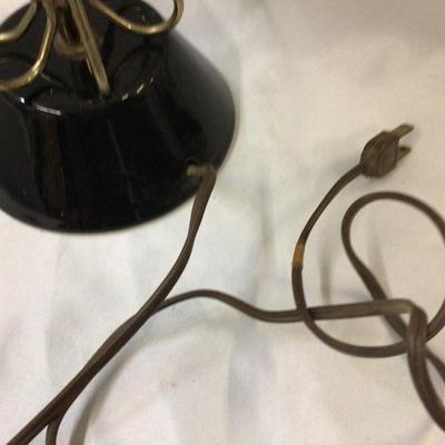 Sale Photo Thumbnail #6: This is a great set of vintage black glass base with metal body lamps.  They both have nice blue spaghetti lamps shades.  They both work but cords are older cords. They shades are in great condition as well.