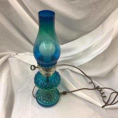 Blue Glass Electrified Oil Lamp