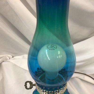 Blue Glass Electrified Oil Lamp