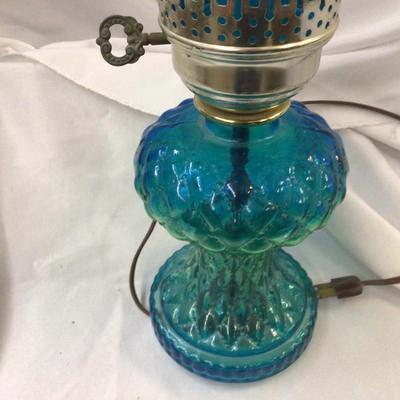 Blue Glass Electrified Oil Lamp