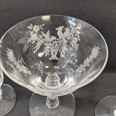 24 Pieces Of Etched Tiffin Stemware