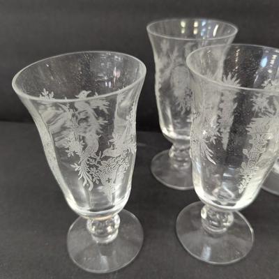 24 Pieces Of Etched Tiffin Stemware
