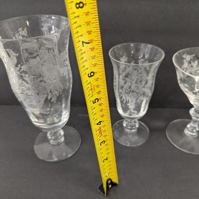 24 Pieces Of Etched Tiffin Stemware