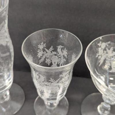 24 Pieces Of Etched Tiffin Stemware