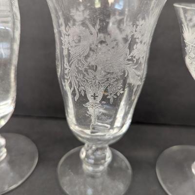 24 Pieces Of Etched Tiffin Stemware