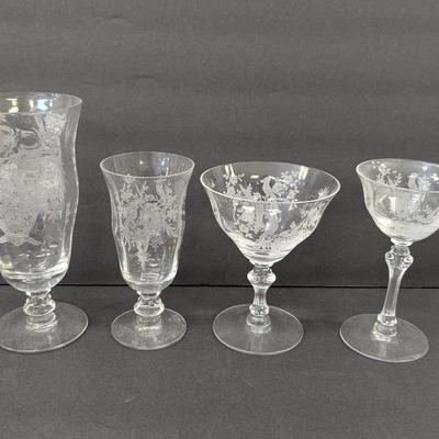 24 Pieces Of Etched Tiffin Stemware