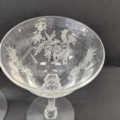 24 Pieces Of Etched Tiffin Stemware