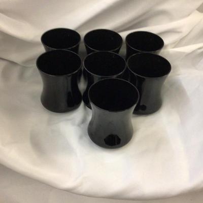 Black Glass MCM Set Of 7 Drinking Glasses