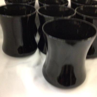 Black Glass MCM Set Of 7 Drinking Glasses