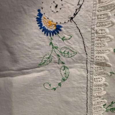 Vintage Embroidered Table Cloth Approx 53" x 68"