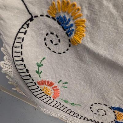 Vintage Embroidered Table Cloth Approx 53" x 68"