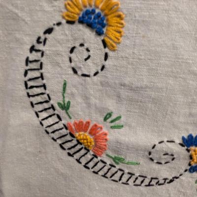 Vintage Embroidered Table Cloth Approx 53" x 68"