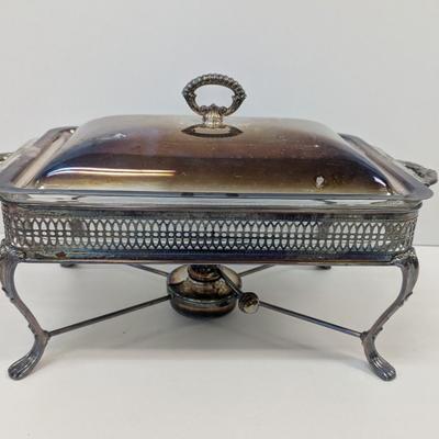 Sale Photo Thumbnail #2331: Antique Silver Plated Chafing Dish With Lid & Anchor Hocking Dish