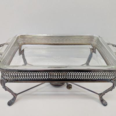 Antique Silver Plated Chafing Dish With Lid & Anchor Hocking Dish