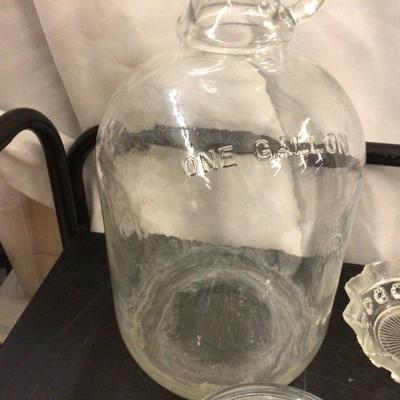 Large Glass Jug, Two Glass Open Dishes, Fire King Covered Dish DuBonnet Tray