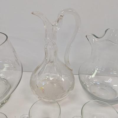 Vintage Punch Bowl With Glass Wine & Tea Pitchers