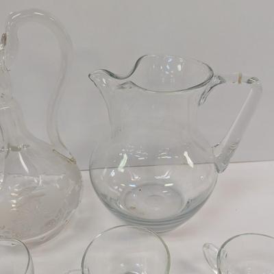 Vintage Punch Bowl With Glass Wine & Tea Pitchers
