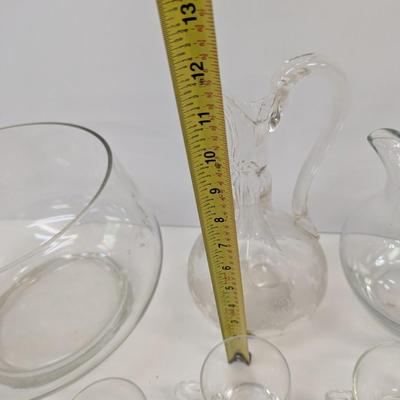 Vintage Punch Bowl With Glass Wine & Tea Pitchers