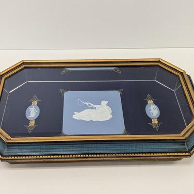 Wedgwood Blue Jasperware Plaques Goddess Diana In Mirror Shadow Box